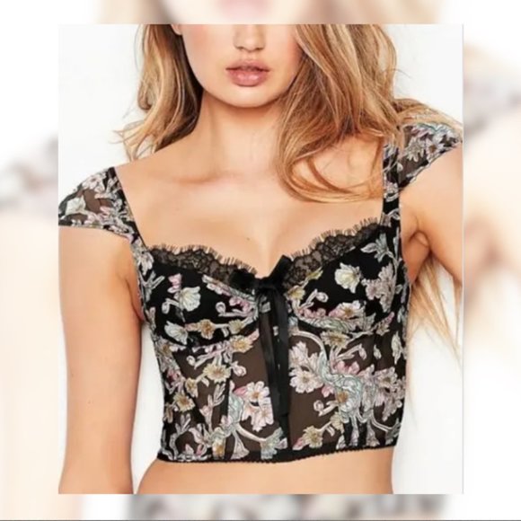 Victoria’s Secret Cropped Black Floral Corset Top - Picture 1 of 4